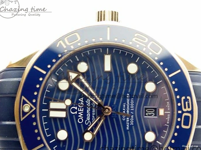 0322 2018 Seamaster Diver 300M RG Blue Ceramic VSF 1:1 Best Edition Blue Dial on Blue Rubber Strap A WeatherProof 7914